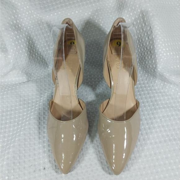 FRANCO SARTO! NUDE BEIGE/TAN PATENT LEATHER CUTAWAY SIDE PUMPS, HEELS! SZ 9M - Picture 4 of 11